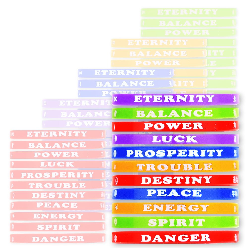 Entervending Rubber Bracelets - 30 Pcs Silicone Wristbands - Kids Party Favors - Green, Red, Blue, Orange, Purple
