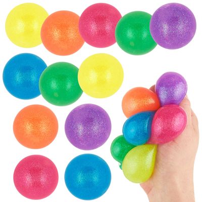 12pc Value Pack - Squeeze Balls in Assorted Glitter Colors - Fidget Toy Stress Balls for Adults and Kids - Anxiety Relief Items to Squish, Squeeze, Throw and Stick Fidgets for Kids