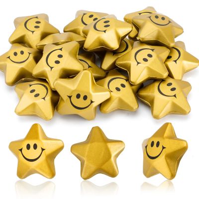Dcoteh 36 Pieces Exercise Balls for Adults Bulk Smile Face Star Foam Ball Gold, 1.6 Inch