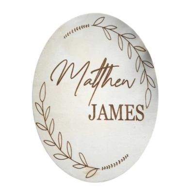 Boho Baby Name Announcement Photo Prop, Baby Hospital Sign, Round Wooden Nursery Sign, Laser Engraved Bohemian Name Sign, Baby Shower Sign (5 inches)