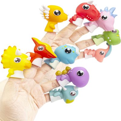 AQKILO Dinosaur Finger Puppet Set, Animals Puppet Show Theater Props, Educational, Bath Toys,10 Pieces