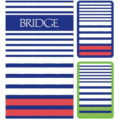 Caspari Breton Stripe Bridge Gift Sets - 2 Playing Card Decks & 2 Score Pads