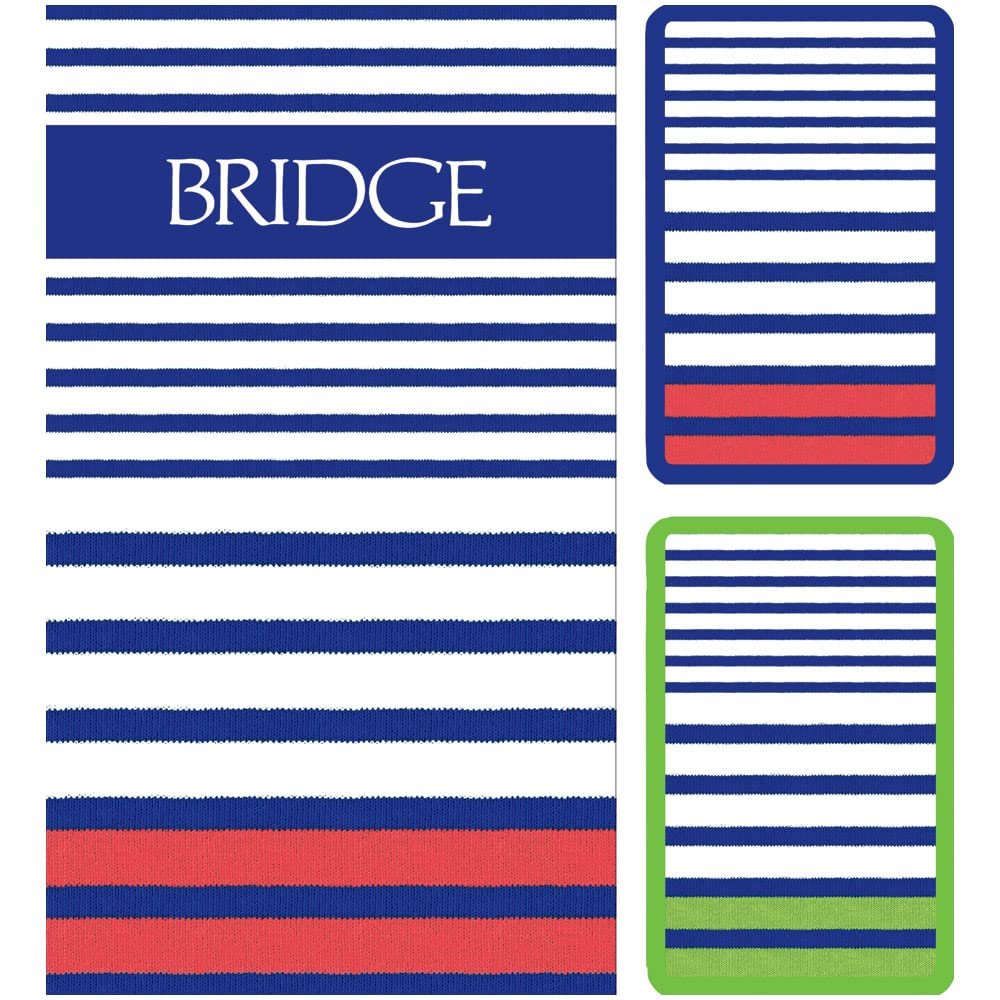 Caspari Breton Stripe Bridge Gift Sets - 2 Playing Card Decks & 2 Score Pads