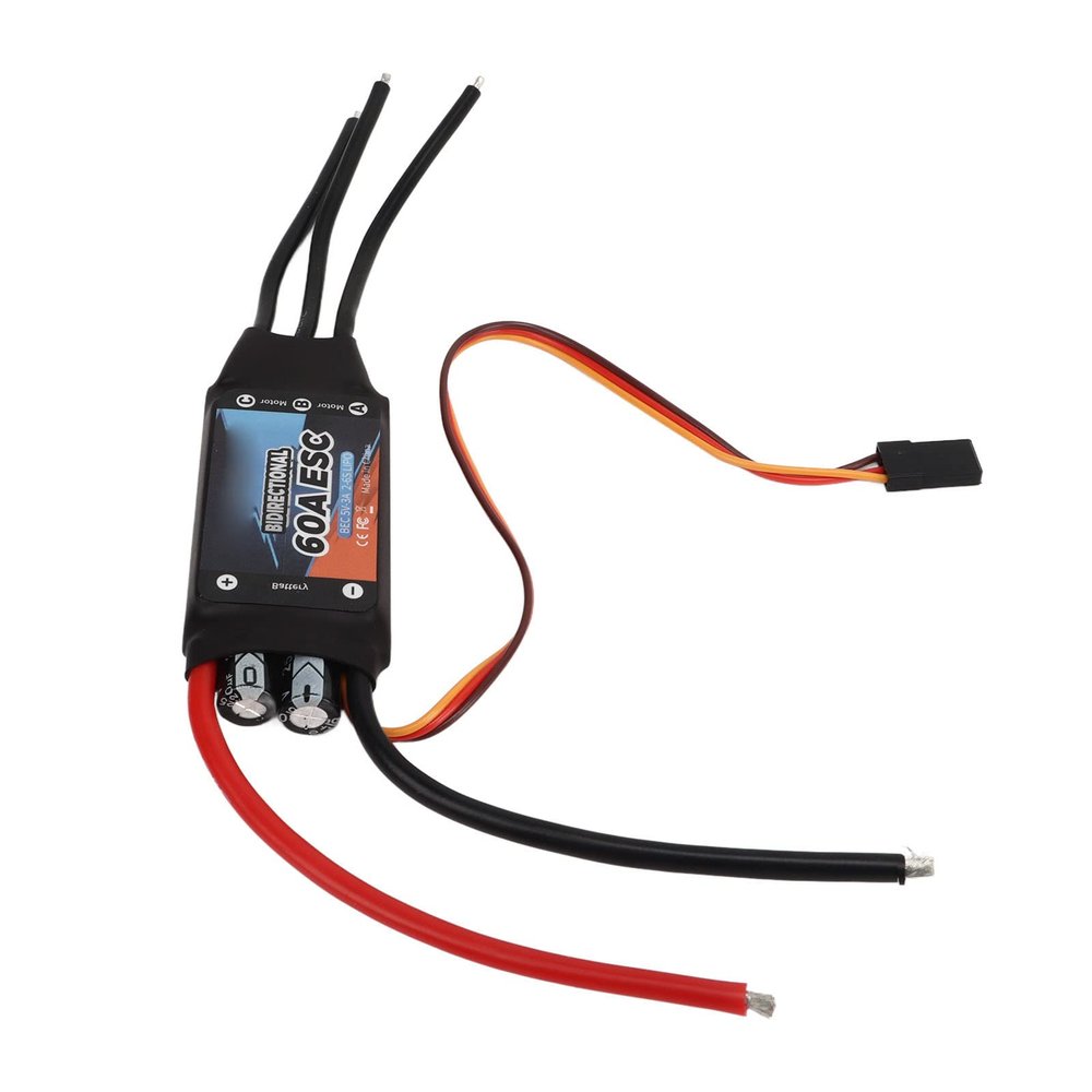 KUIDAMOS Bidirectional Electric Speed Controller, Bidirectional Brushless ESC 60A Full Power Testing No Braking Rapid Response Black Excellent Components for RC Ship