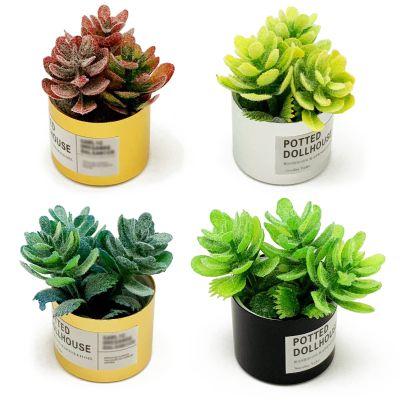 4Pcs Miniature Dollhouse Potted Plants Tiny Artificial Succulent Bonsai for 1:12 Mini Dollhouse Greenery Scene Model Micro Landscape Decoration