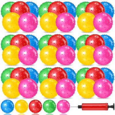 Jexine 150 Pcs 6.3 Inch Knobby Balls Bulk Spiky Bounce Ball Sensory Balls with Air Pump Small Inflatable Bouncy Balls Soft Bounce Party Favors for Kids Baby Massage Stress Play Set, 5 Assorted Colors