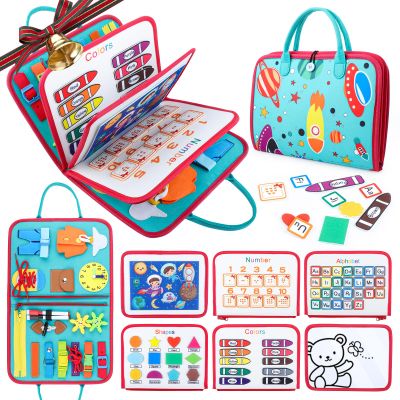 FASTSPOK Busy Board for Toddlers 2-4, Montessori Travel Toy for Plane/Car, Educational Sensory Toy for Toddlers 1-3, Preschool Activities Board for Developing Fine Motor Skills, Gift for Boys Girls