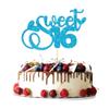 1Pc Sweet Teenager 16 Cake Topper Glitter 16th Birthday Cake Pick Decorations for Cheers to 16 Years Old 16th Birthday Party Cake Decorations Supplies Light Blue view 1