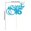 1Pc Sweet Teenager 16 Cake Topper Glitter 16th Birthday Cake Pick Decorations for Cheers to 16 Years Old 16th Birthday Party Cake Decorations Supplies Light Blue view 2