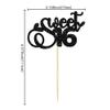 24Pcs 16th Birthday Cupcake Toppers Glitter Sixteen Happy Sweet 16 Cupcake Picks Cheers to 16 Years Old Cupcake Decorations for 16th Birthday Anniversary Party Cake Decorations Supplies Black view 2
