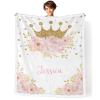 Pink Floral Gold Crown Personalized Sherpa Baby Blankets for Boys Girls,Soft Newborn Naps Custom Name Blanket for Shower Gift 30x40 in view 1
