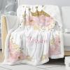 Pink Floral Gold Crown Personalized Sherpa Baby Blankets for Boys Girls,Soft Newborn Naps Custom Name Blanket for Shower Gift 30x40 in view 3