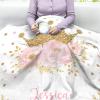 Pink Floral Gold Crown Personalized Sherpa Baby Blankets for Boys Girls,Soft Newborn Naps Custom Name Blanket for Shower Gift 30x40 in view 4