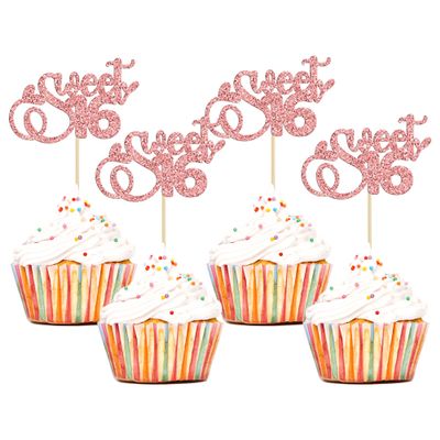 24Pcs Sweet 16 Cupcake Toppers Glitter Sixteen 16th Birthday Cupcake Picks Cheers to 16 Years Old Cupcake Decorations for 16th Birthday Anniversary Party Cake Decorations Supplies Rose Gold