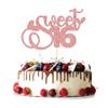 1Pc Sweet 16 Cake Topper Glitter 16th Birthday Cake Pick Decorations for Cheers to 16 Years Old 16th Birthday Party Cake Decorations Supplies Rose Gold view 1