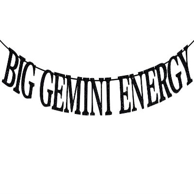 Black Glitter Big Gemini Energy Banner, Gemini May/June Birthday Party Decor - 12 Constellation Theme Birthday Party Decorations Supplies