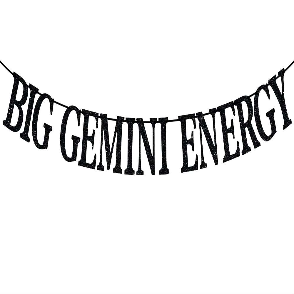 Black Glitter Big Gemini Energy Banner, Gemini May/June Birthday Party Decor - 12 Constellation Theme Birthday Party Decorations Supplies