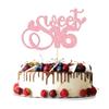 1Pc Sweet Teenager 16 Cake Topper Glitter 16th Birthday Cake Pick Decorations for Cheers to 16 Years Old 16th Birthday Party Cake Decorations Supplies Pink view 1