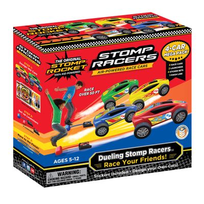 Stomp Racers Air Powered Race Cars by Stomp Rocket, 4 Car Mega Pack - Dueling Stomp Racers Toy Car Launcher - Fun Backyard & Outdoor Multi-Player Kids Toys Gifts for Boys, Girls & Toddlers
