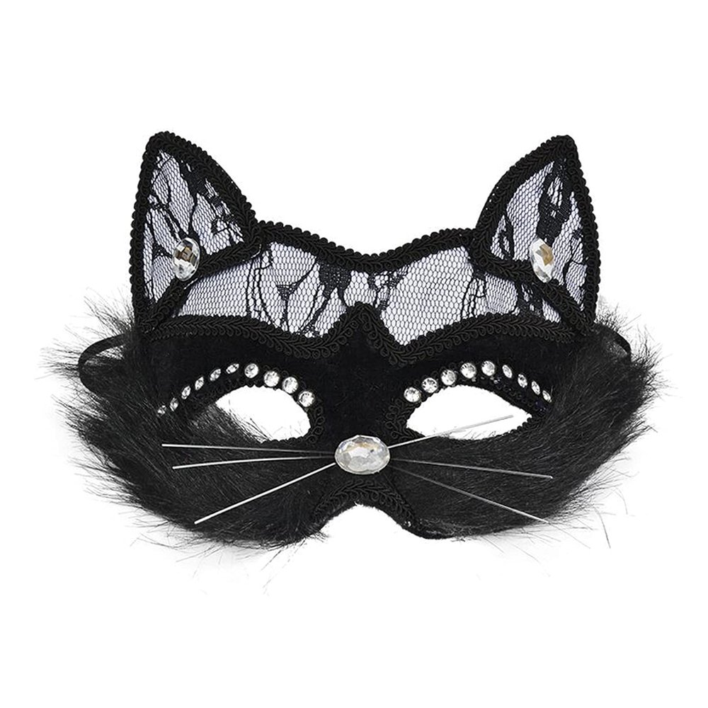NICEYST Fun Animal Halloween Mask Furry Half Face Mask Bunny Masks Halloween Cosplay Costume Carnival Party Costume Props (Style 4-Black Cat)