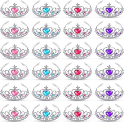 Zhanmai 24 Pcs Tiara Crown Set Princess Crown for Girls Plastic Tiaras Dress up Costume Party Favor Accessories Kid Birthday (Blue, Purple, Pink, Rose Red)
