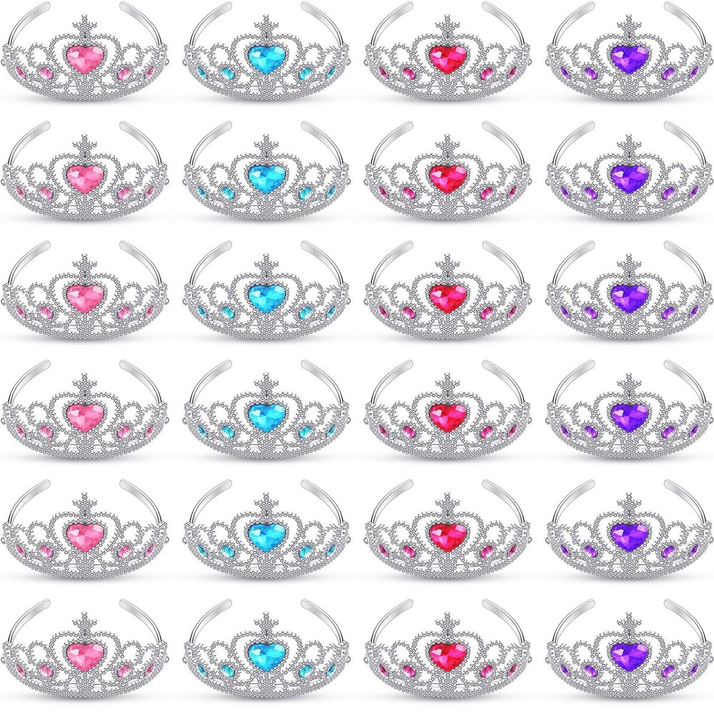 Zhanmai 24 Pcs Tiara Crown Set Princess Crown for Girls Plastic Tiaras Dress up Costume Party Favor Accessories Kid Birthday (Blue, Purple, Pink, Rose Red)