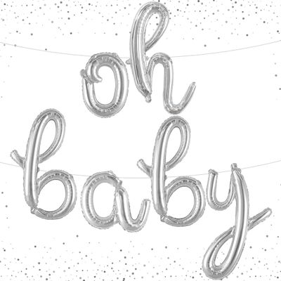 KatchOn Silver Oh Baby Balloon Sign - 16 Inch | Baby Shower, Gender Reveal Balloon Decoration | Sign Backdrop | Banner