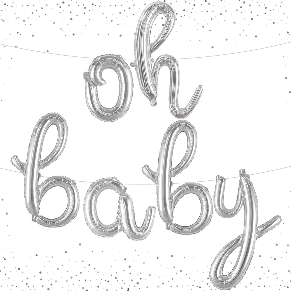 KatchOn Silver Oh Baby Balloon Sign - 16 Inch | Baby Shower, Gender Reveal Balloon Decoration | Sign Backdrop | Banner
