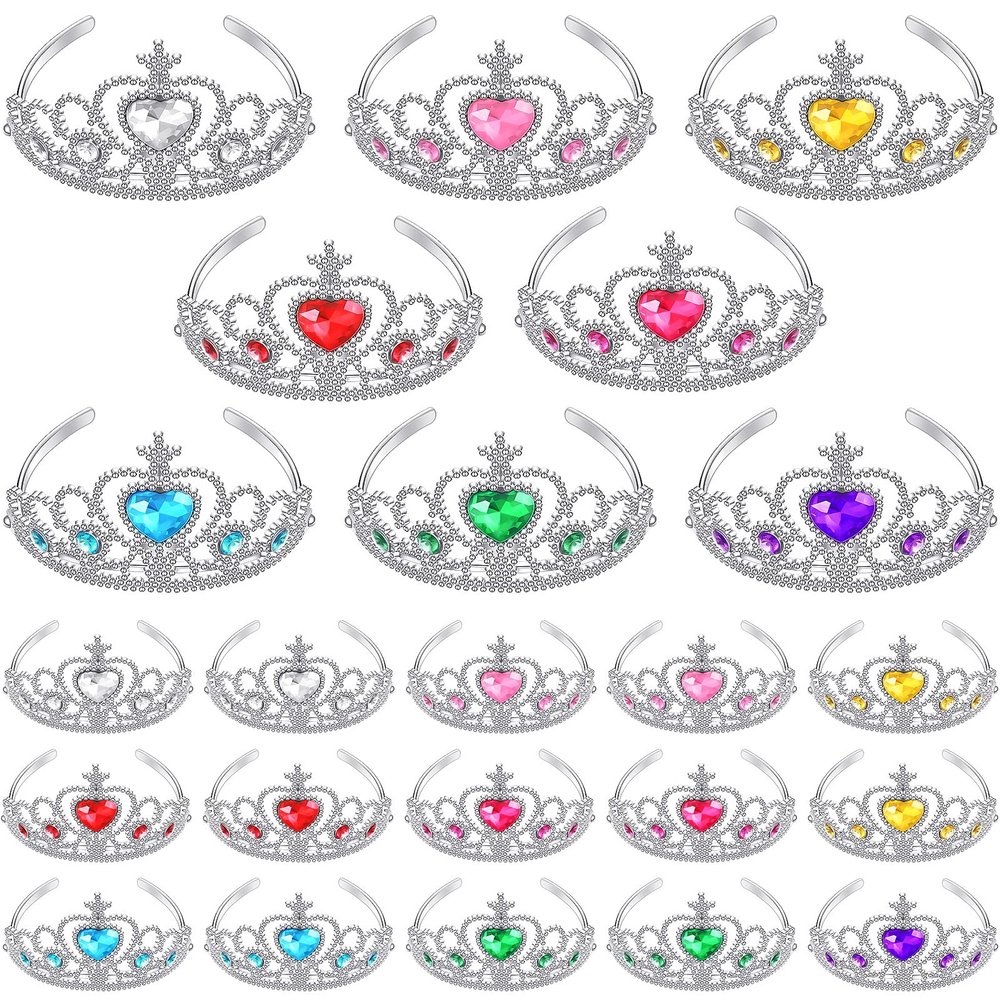 Zhanmai 24 Pcs Tiara Crown Set Princess Crown for Girls Plastic Tiaras Dress up Costume Party Favor Accessories Kid Birthday (Bright Colors)