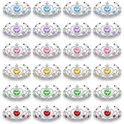 Zhanmai 24 Pcs Tiara Crown Set Princess Crown for Girls Plastic Tiaras Dress up Costume Party Favor Accessories Kid Birthday (Blue, Purple, Pink, Rose Red, Yellow, Green)