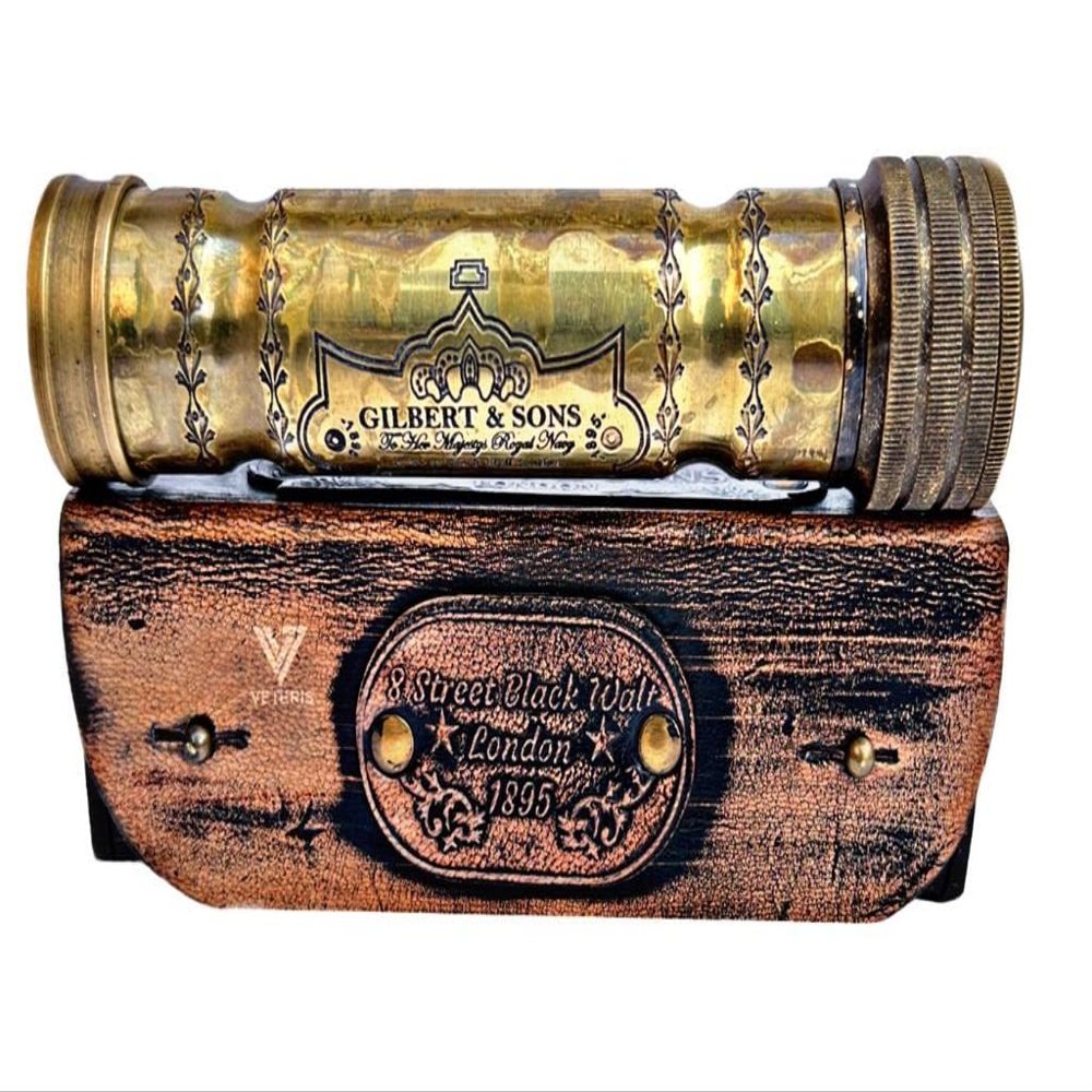 VETERIS Handmade Nautical Brass Antique Finish Kaleidoscope with Leather Box Gift for Everyone Children Toy