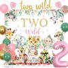 Two Wild Birthday Decorations Girl - Safari Jungle Theme 2nd Birthday Girl Leopard Tiger Foil Balloon with Wild Two Backdrop, Glitter Wild Two Banner Cake Cupcake Topper for Girl 2nd Birthday view 2