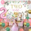 Two Wild Birthday Decorations Girl - Safari Jungle Theme 2nd Birthday Girl Leopard Tiger Foil Balloon with Wild Two Backdrop, Glitter Wild Two Banner Cake Cupcake Topper for Girl 2nd Birthday view 3