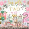 Two Wild Birthday Decorations Girl - Safari Jungle Theme 2nd Birthday Girl Leopard Tiger Foil Balloon with Wild Two Backdrop, Glitter Wild Two Banner Cake Cupcake Topper for Girl 2nd Birthday view 4