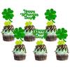 24Pcs Happy St Patrick's Day Cupcake Toppers Green Glitter Lucky Four Leaf Clover Cake Decorations for St Patrick's Day Party Babyshower Birthday Party Decorations view 1