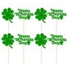 24Pcs Happy St Patrick's Day Cupcake Toppers Green Glitter Lucky Four Leaf Clover Cake Decorations for St Patrick's Day Party Babyshower Birthday Party Decorations view 3