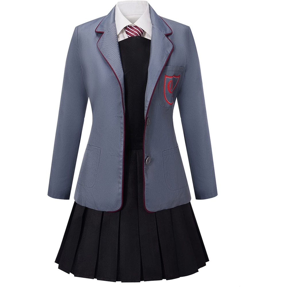 AwwwCos Cosplay Costume School Dress Uniform Suit Halloween Party Outfits Jacket Shirt Dress Tie A 140