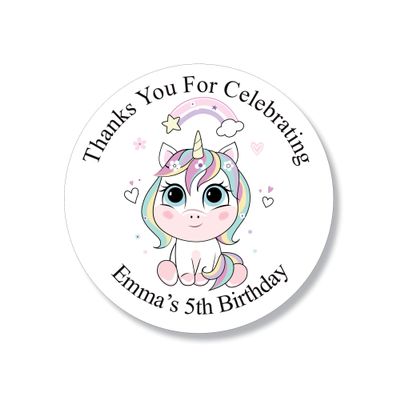 Voila Print Unicorn & Baptism Themes Custom Multicolor Vinyl Round Stickers, Unicorn Birthday Decoration Stickers, Waterproof, Glossy Finish, Outdoor Use, 1 Count