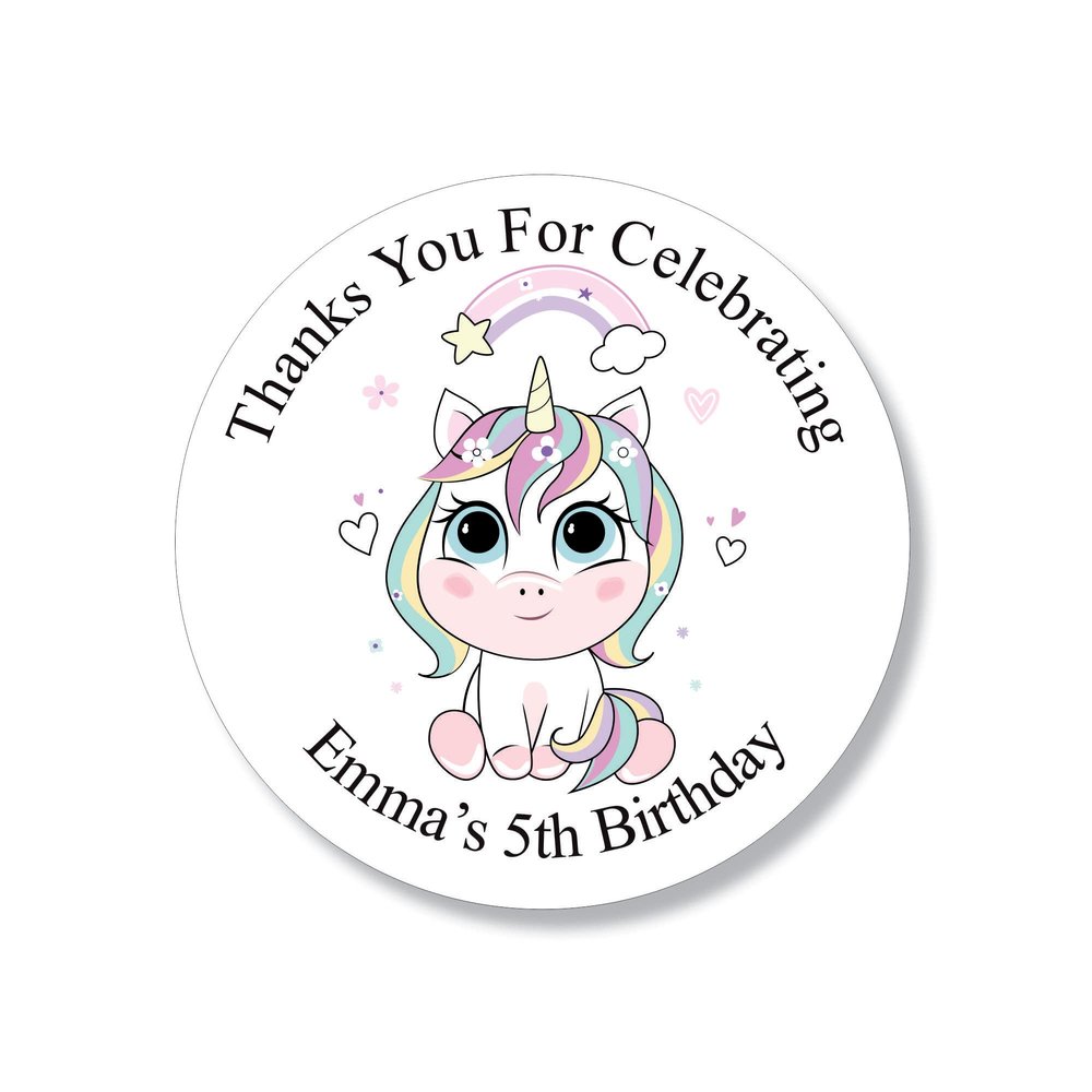 Voila Print Unicorn & Baptism Themes Custom Multicolor Vinyl Round Stickers, Unicorn Birthday Decoration Stickers, Waterproof, Glossy Finish, Outdoor Use, 1 Count