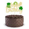 1Pc St. Patrick's Day Happy Birthday Cake Topper Gold Green Glitter Shamrock Cake Decoration for St. Patrick's Day Birthday Party Supply Decorations view 1