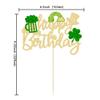 1Pc St. Patrick's Day Happy Birthday Cake Topper Gold Green Glitter Shamrock Cake Decoration for St. Patrick's Day Birthday Party Supply Decorations view 2