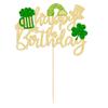 1Pc St. Patrick's Day Happy Birthday Cake Topper Gold Green Glitter Shamrock Cake Decoration for St. Patrick's Day Birthday Party Supply Decorations view 3