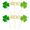 24Pcs One St. Patrick's Day Cupcake Toppers Lucky Four Leaf Shamrock Cupcake Picks for Irish Festival Baby Shower First Birthday Party Supplies Decoration view 3