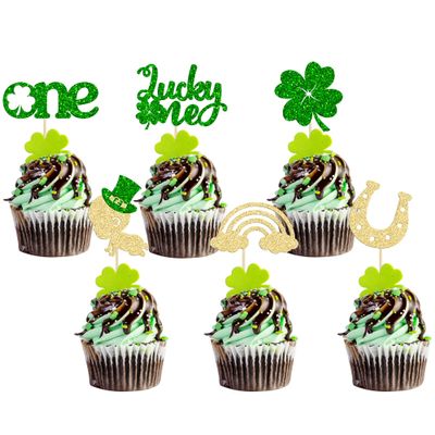 24Pcs St Patricks Day Cupcake Toppers Rainbow Boy Lucky One First Birthday 4 Leaf Clover Decorations St Patricks Cupcake Toppers Shamrock Cupcake Toppers Lucky One Birthday