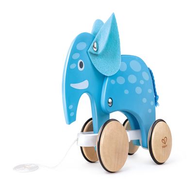 Hape: Pull Along - Elephant - Blue - Wooden Animal Toy, Rubber Rimmed Wheels, Encourages Walking, Push & String Pull, Kids, Baby & Toddler, Age 12 mo+