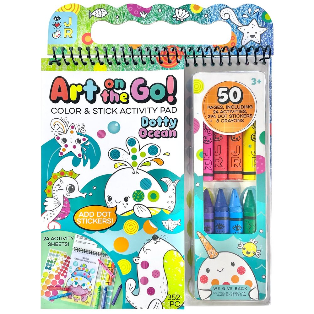 Bright Stripes Art on The Go Going Dotty Ocean Theme Travel Kit for Kids Ages 3+ | Compact Coloring Set with Crayons, Dot Stickers & Activity Book | Fun, Mess-Free Crafts for Toddlers and Preschoolers