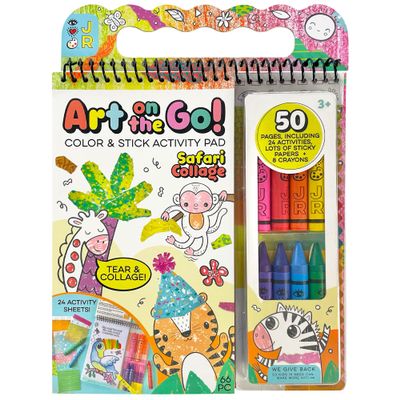 Bright Stripes Art on The Go Collage Fun Jungle Theme Travel Kit for Kids Ages 3+| Mess-Free Activity with Crayons, Stickers & Coloring Book | Tear & Collage | Portable Set for Toddler & Preschooler