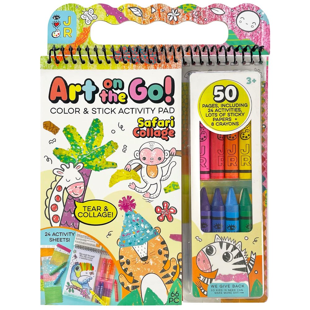 Bright Stripes Art on The Go Collage Fun Jungle Theme Travel Kit for Kids Ages 3+| Mess-Free Activity with Crayons, Stickers & Coloring Book | Tear & Collage | Portable Set for Toddler & Preschooler