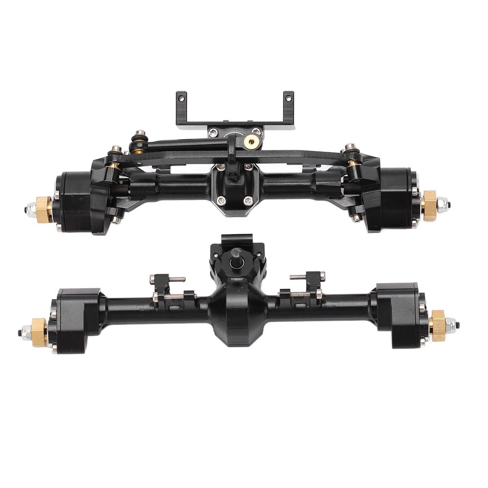 VBESTLIFE RC Front & Rear Axles, RC Car Metal Complete Front Rear Portal Axle Set Assembly Aluminum Alloy for 1/24 SCX24 (Black)