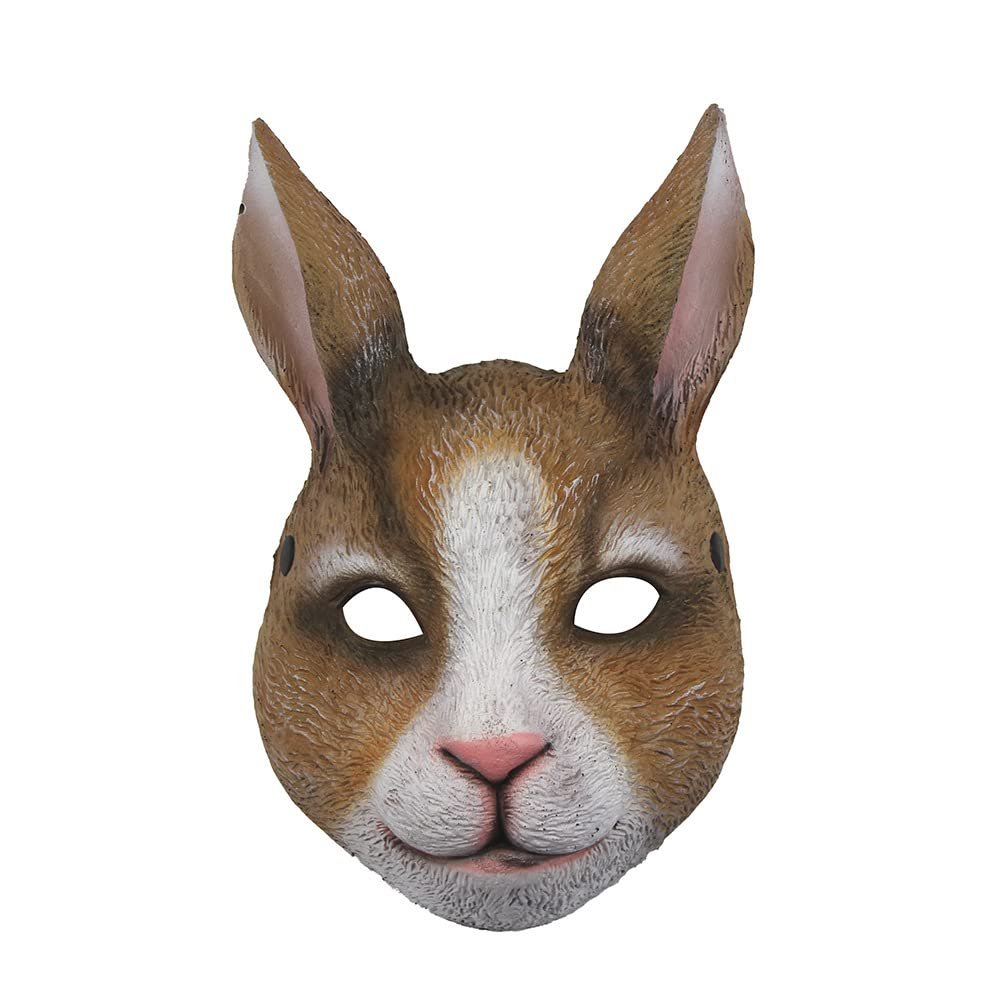 PITIKI Rabbit mask animal latex realistic mask Halloween carnival costume party fancy dress (Light brown)
